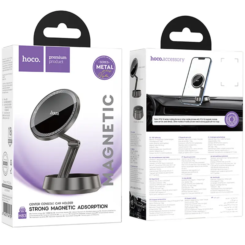 Автодержатель Hoco H83 Metal ring magnetic (center console), Metal grey 5, купить оптом с доставкой