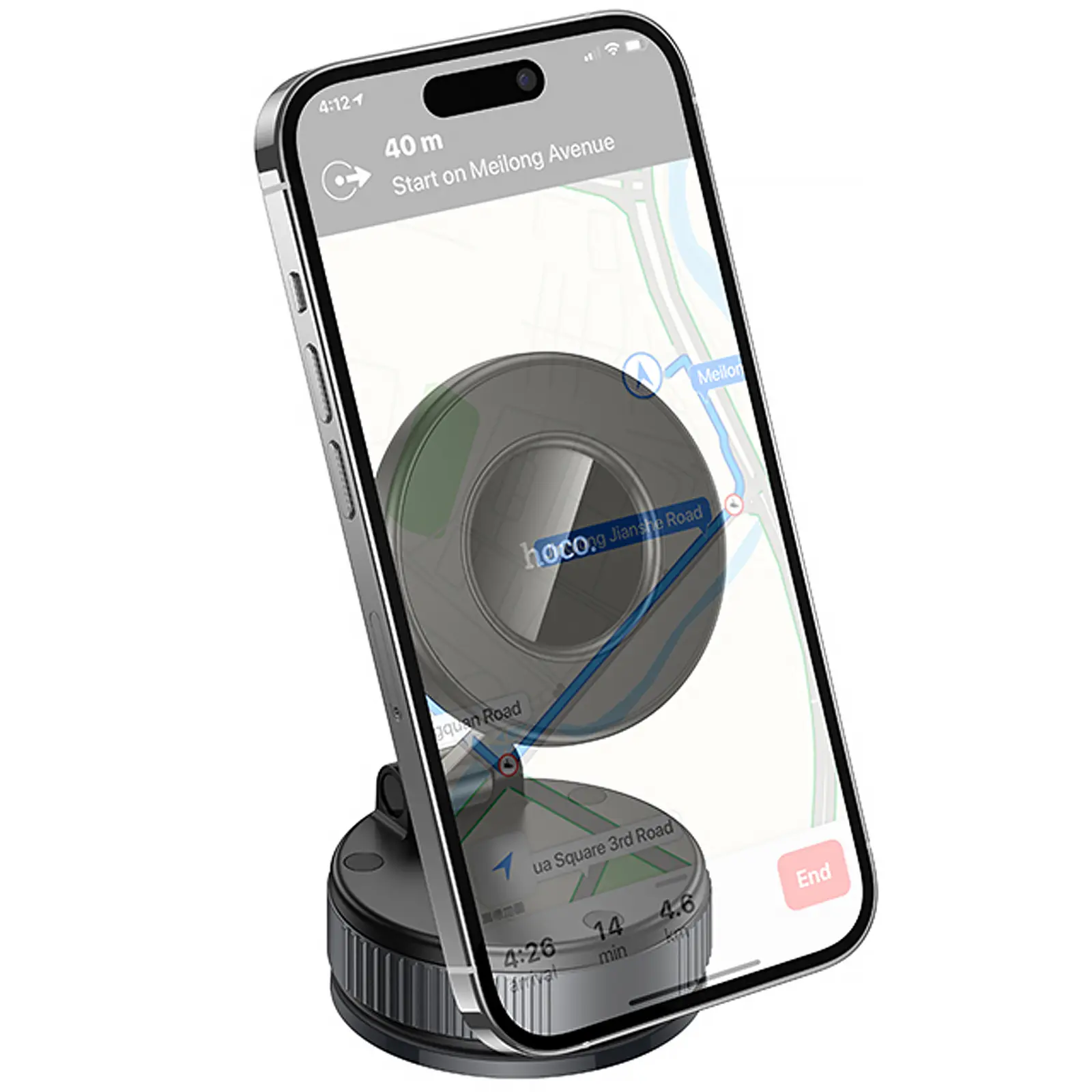 Автотримач Hoco H86 Dragon manual suction cup magnetic (universal), Black / Metal gray 1, купити оптом з доставкою