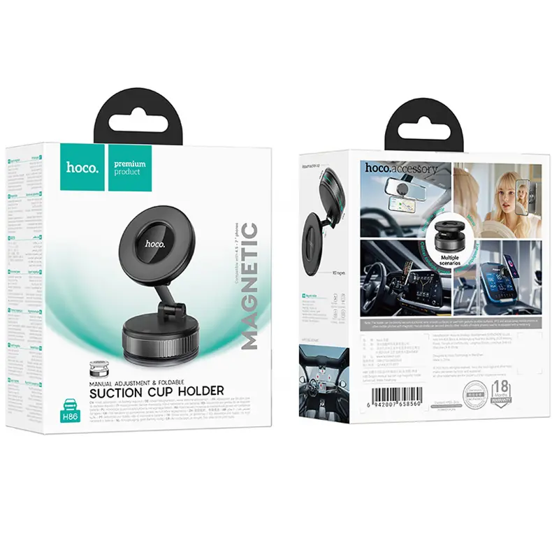 Автотримач Hoco H86 Dragon manual suction cup magnetic (universal), Black / Metal gray 5, купити оптом з доставкою