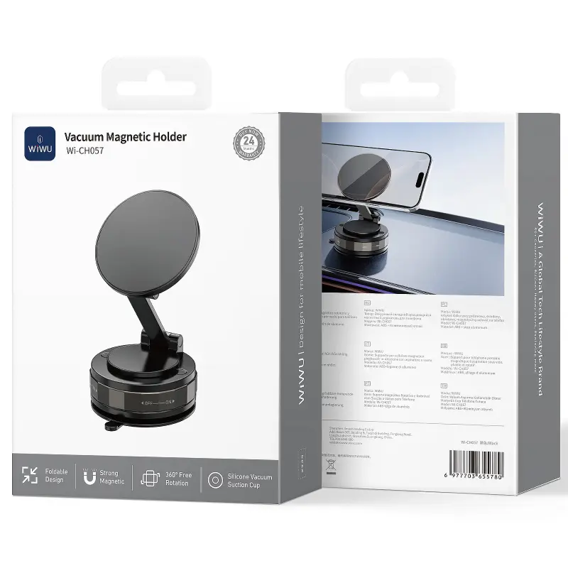 Автодержатель WIWU Wi-CH057 Holdex Magnetic Car Holder with Vacuum Mount, Black 1, купить оптом с доставкой