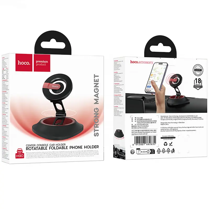 Автодержатель Hoco H90 Tower magnetic (dashboard), Black / Red 5, купить оптом с доставкой