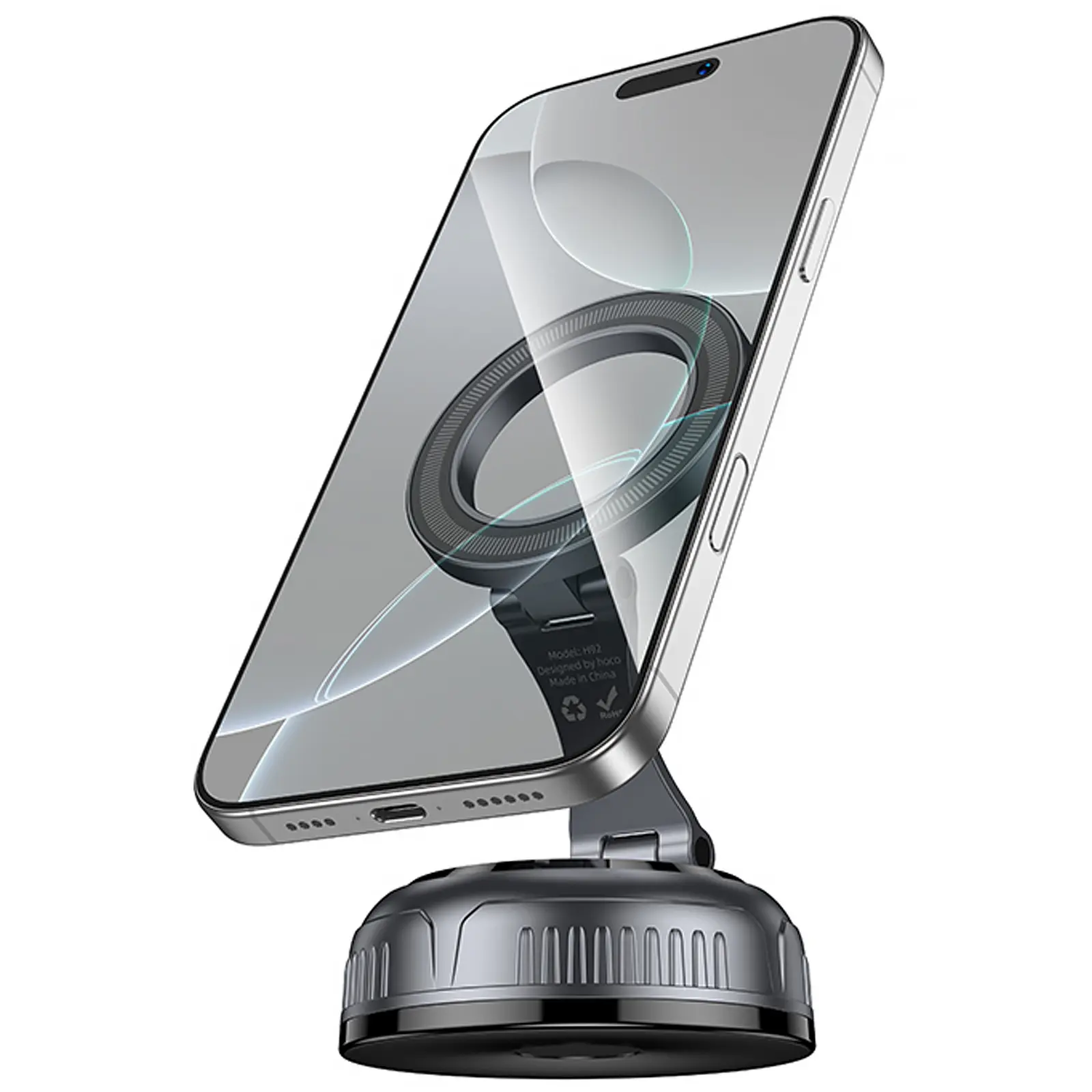 Автодержатель Hoco H92 High vacuum suction cup magnetic (universal), Black / Metal gray, купить оптом с доставкой