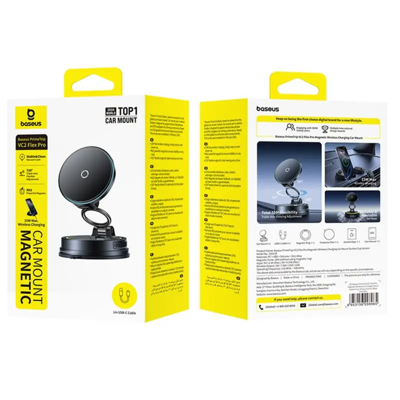 Автотримач з БЗП Baseus PrimeTrip VC2 Flex Pro Magnetic Wireless Charging (C0013F), Cosmic Black 1, купити оптом з доставкою