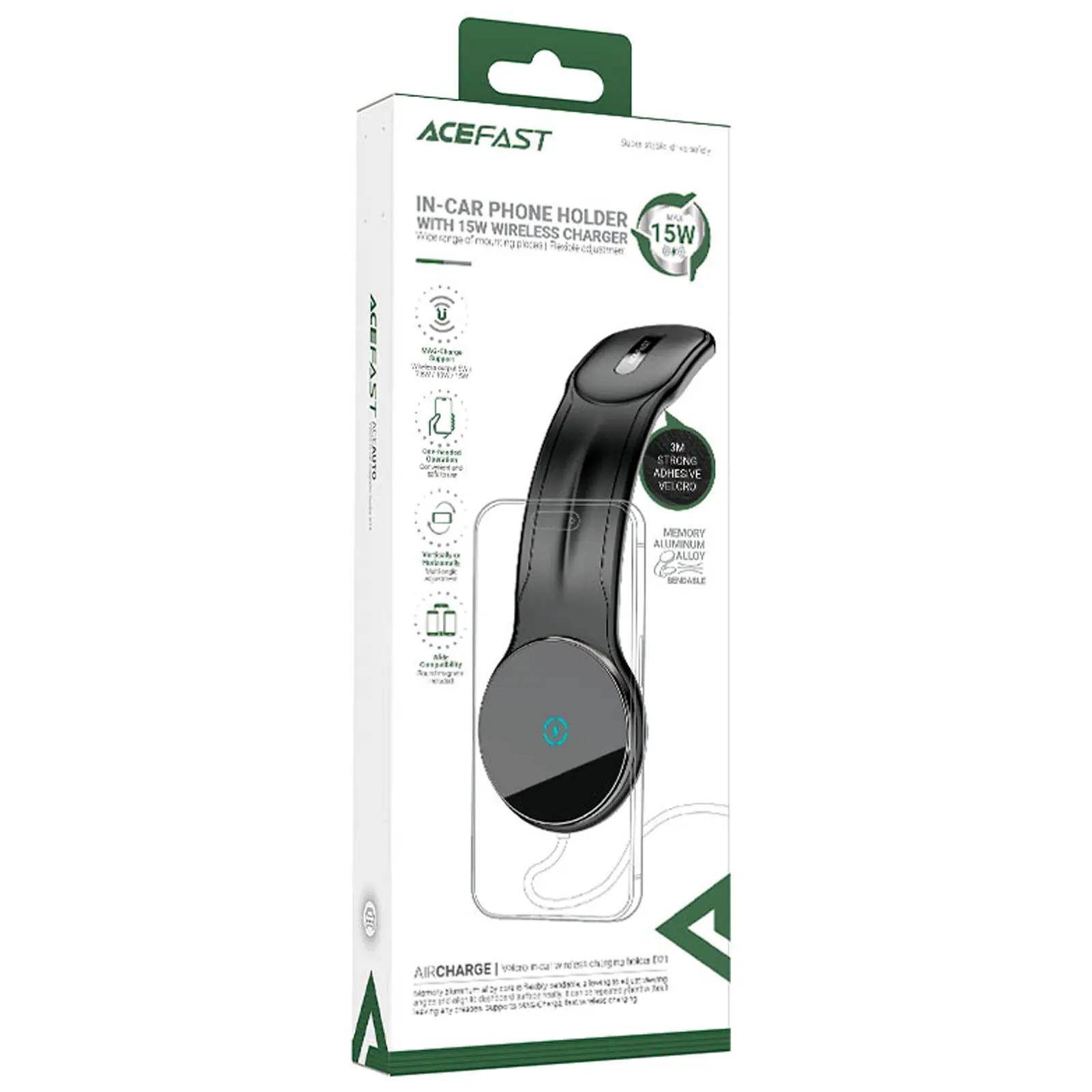 Автодержатель с БЗУ Acefast D21 Magnetic Wireless Charging 15W, Black 1, купить оптом с доставкой