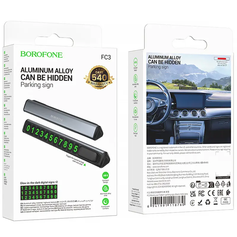 Автовизитка Borofone FC3 Ronny, Black / Metal gray 4, купить оптом с доставкой