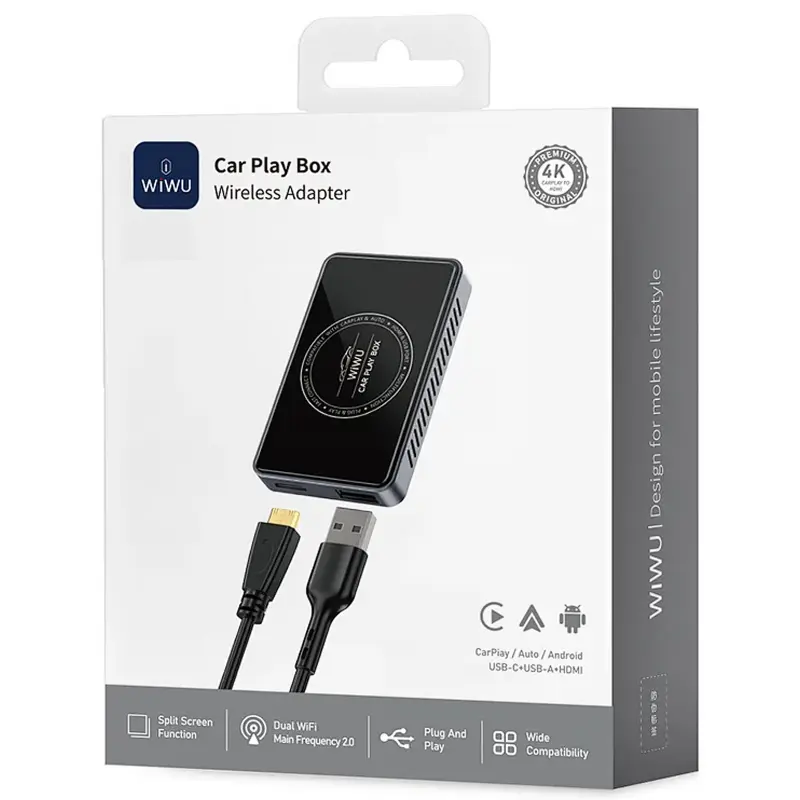 Адаптер WIWU Wi-CP004 Play box car wireless CarPlay (iOS + Android), Black 5, купить оптом с доставкой