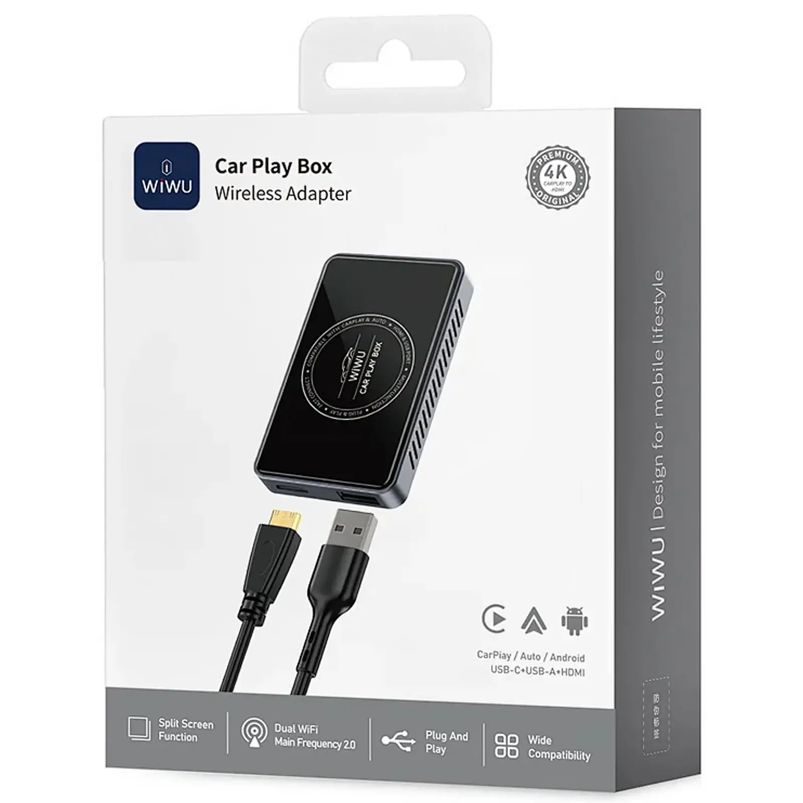 Адаптер WIWU Wi-CP004 Play box car wireless CarPlay (iOS + Android), Black 5, купить оптом с доставкой