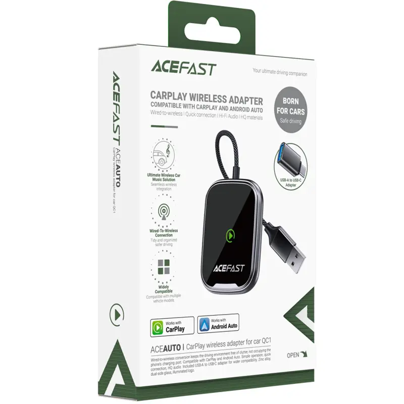 Адаптер Acefast QC1 car wireless CarPlay/Android Auto, Gray 1, купити оптом з доставкою