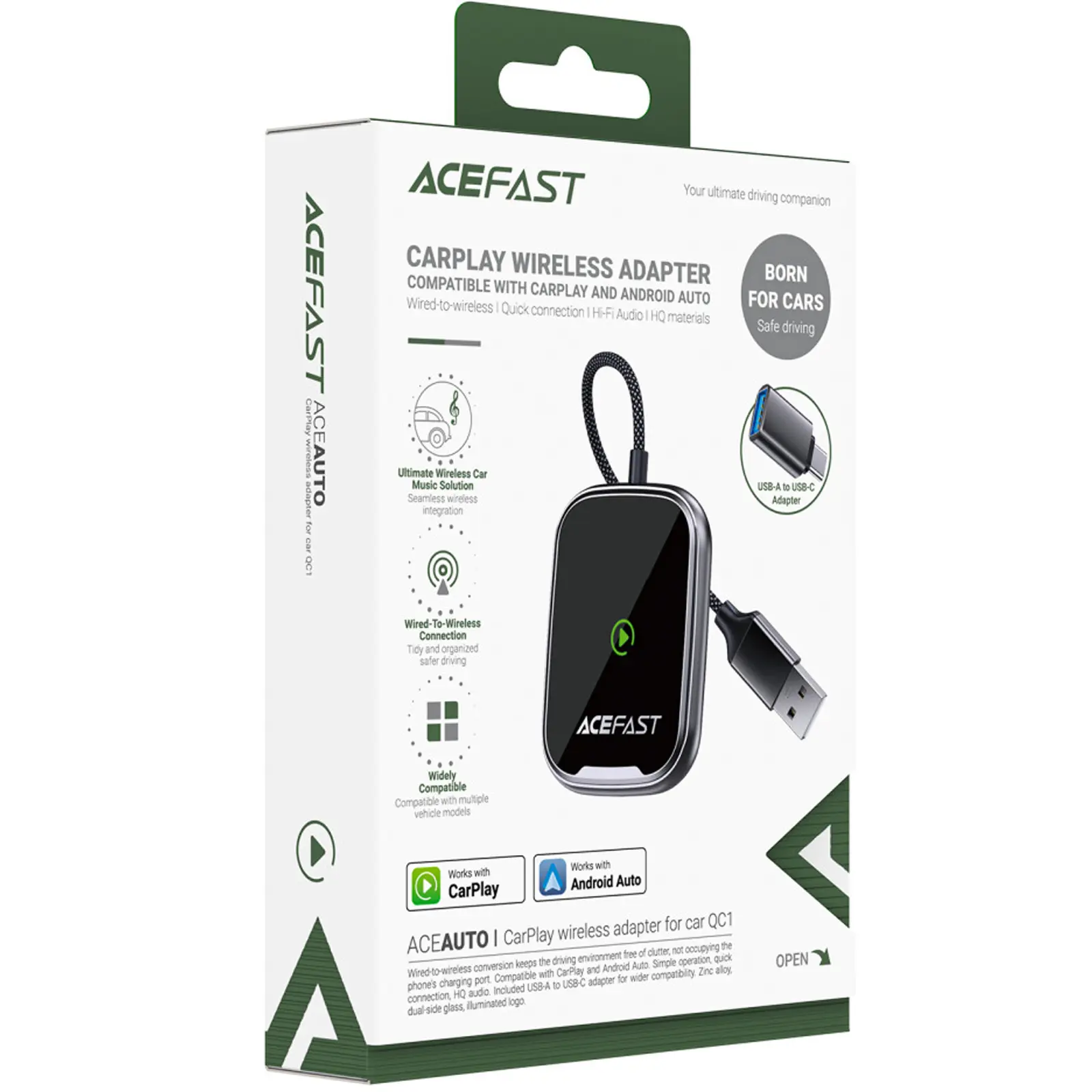 Адаптер Acefast QC1 car wireless CarPlay/Android Auto, Gray 1, купити оптом з доставкою