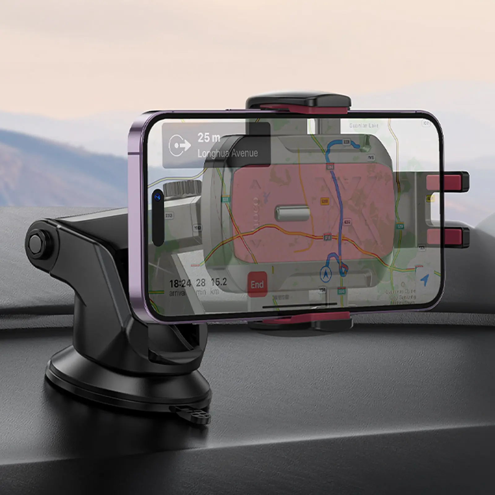 Автотримач Hoco H65 Gamble one-button (center console), Black / Red 2, купити оптом з доставкою