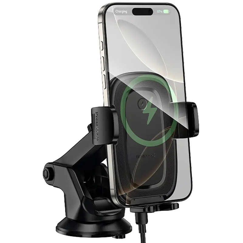 Автотримач з БЗП Borofone BH223 Follower 15W (center console), Black 2, купити оптом з доставкою