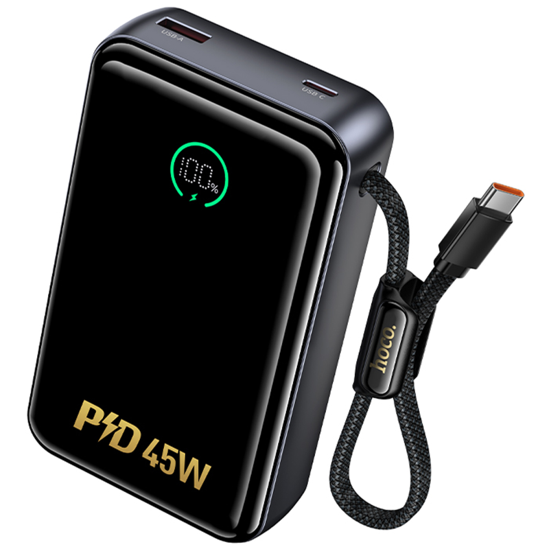 Портативное ЗУ Power Bank Hoco Q54 Shine PD45W with cable 20000 mAh, Metal gray, купить оптом с доставкой