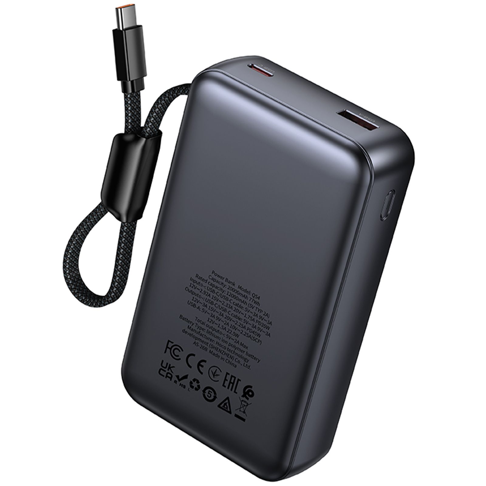 Портативное ЗУ Power Bank Hoco Q54 Shine PD45W with cable 20000 mAh, Metal gray 5, купить оптом с доставкой