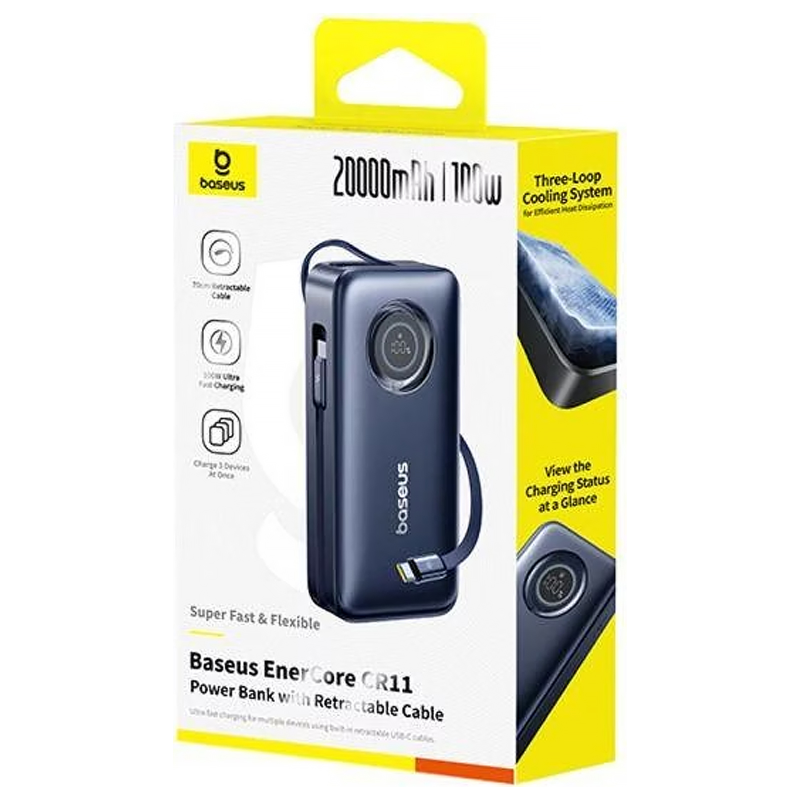 Портативний ЗП Power Bank Baseus EnerCore CR11 PD100W with cable 20000 mAh (PPNMS), Cosmic Black 1, купити оптом з доставкою