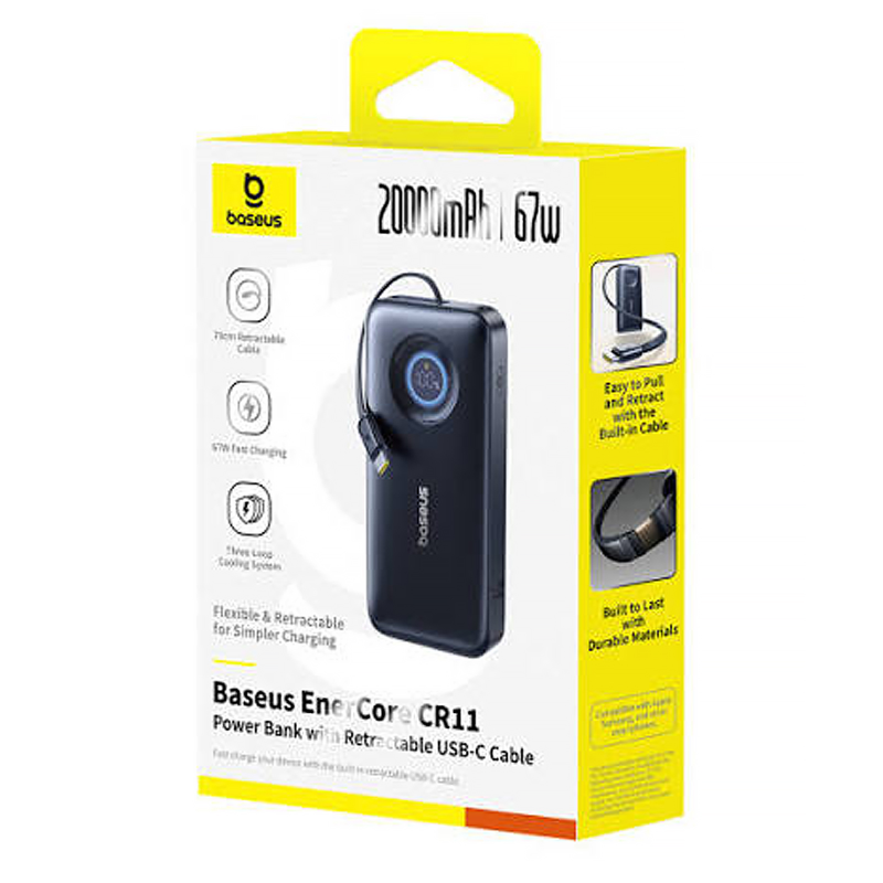 Портативний ЗП Power Bank Baseus EnerCore CR11 PD67W with cable 20000 mAh (PPNMS), Cosmic Black 1, купити оптом з доставкою