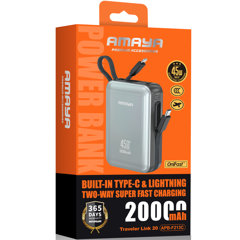 Портативний ЗП Power Bank Amaya F213C PD45W with cable 20000 mAh, Gun Metal 1, купити оптом з доставкою