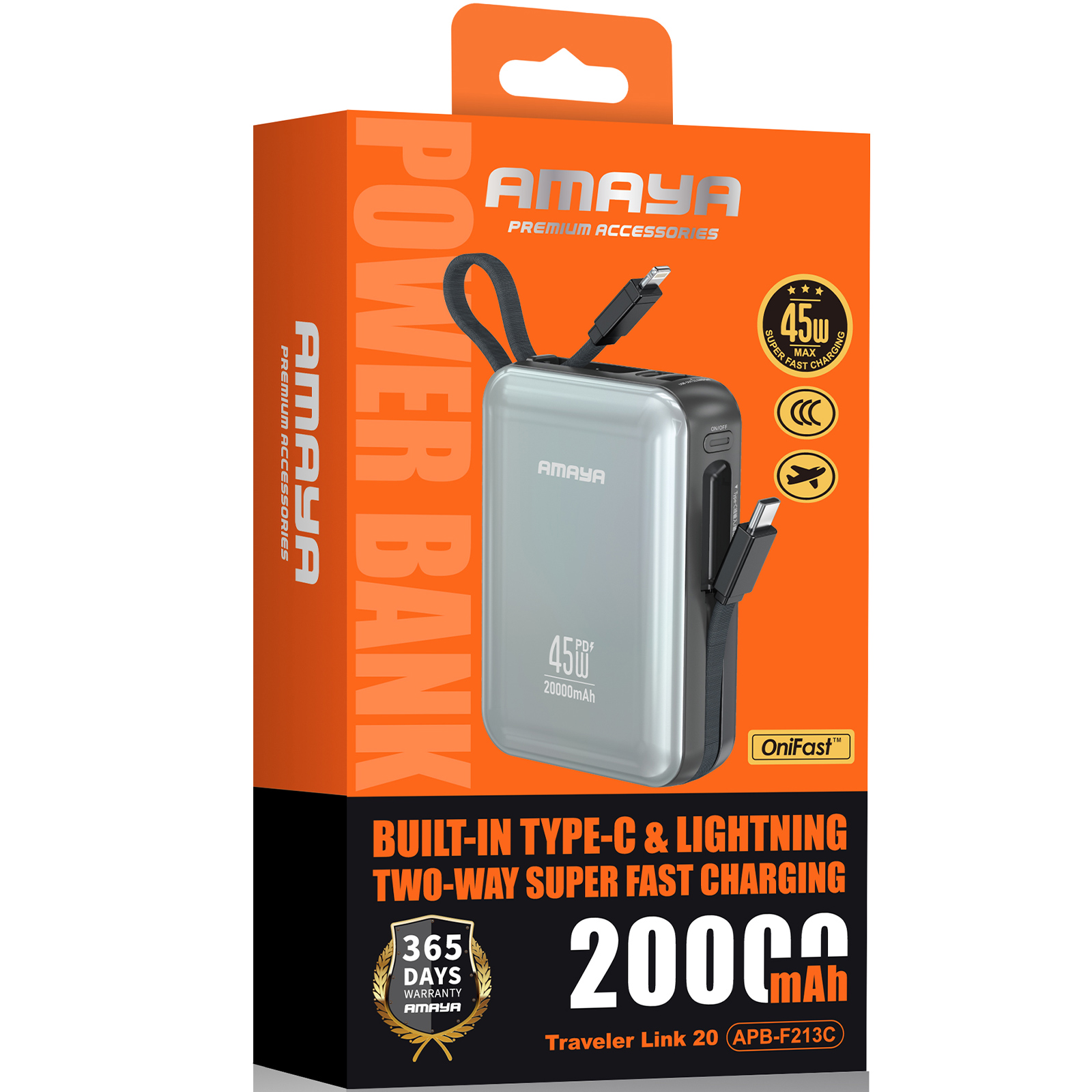 Портативний ЗП Power Bank Amaya F213C PD45W with cable 20000 mAh, Gun Metal 1, купити оптом з доставкою