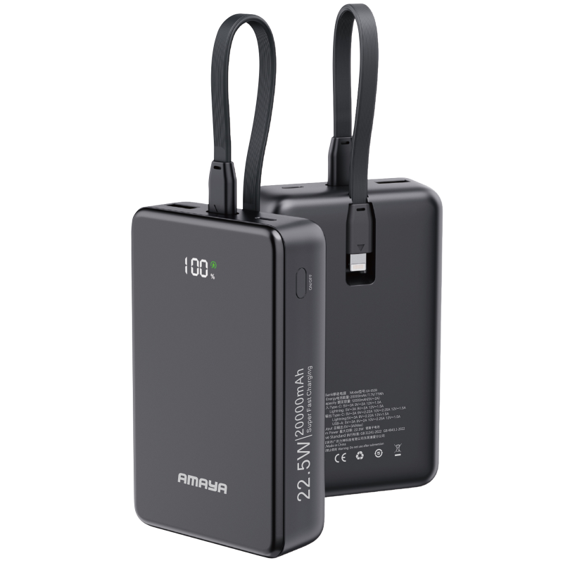 Портативний ЗП Power Bank Amaya F230C PD22.5W with cable 20000 mAh, Black, купити оптом з доставкою