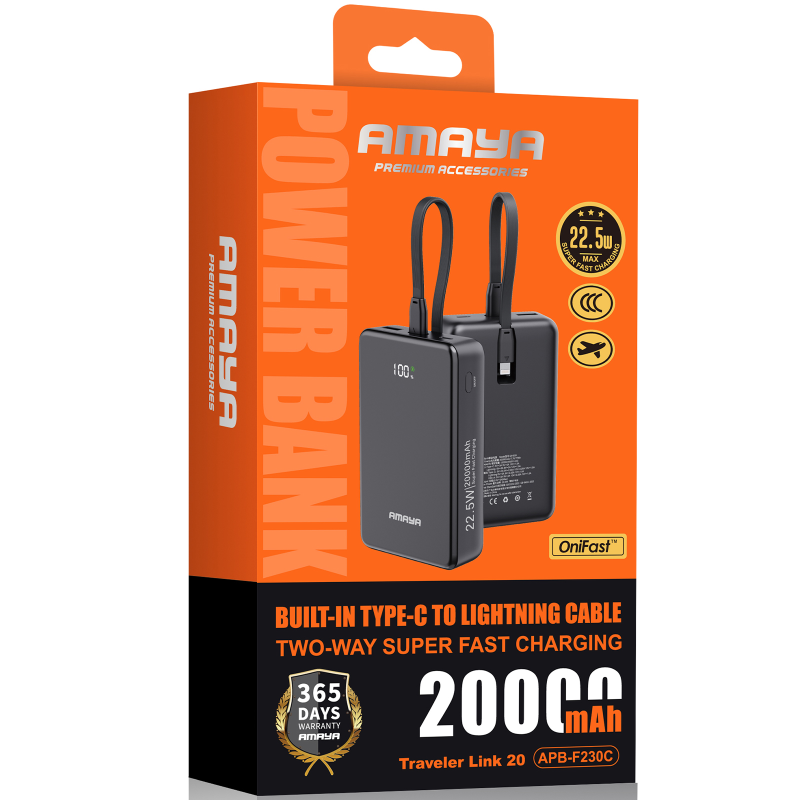 Портативний ЗП Power Bank Amaya F230C PD22.5W with cable 20000 mAh, Black 1, купити оптом з доставкою