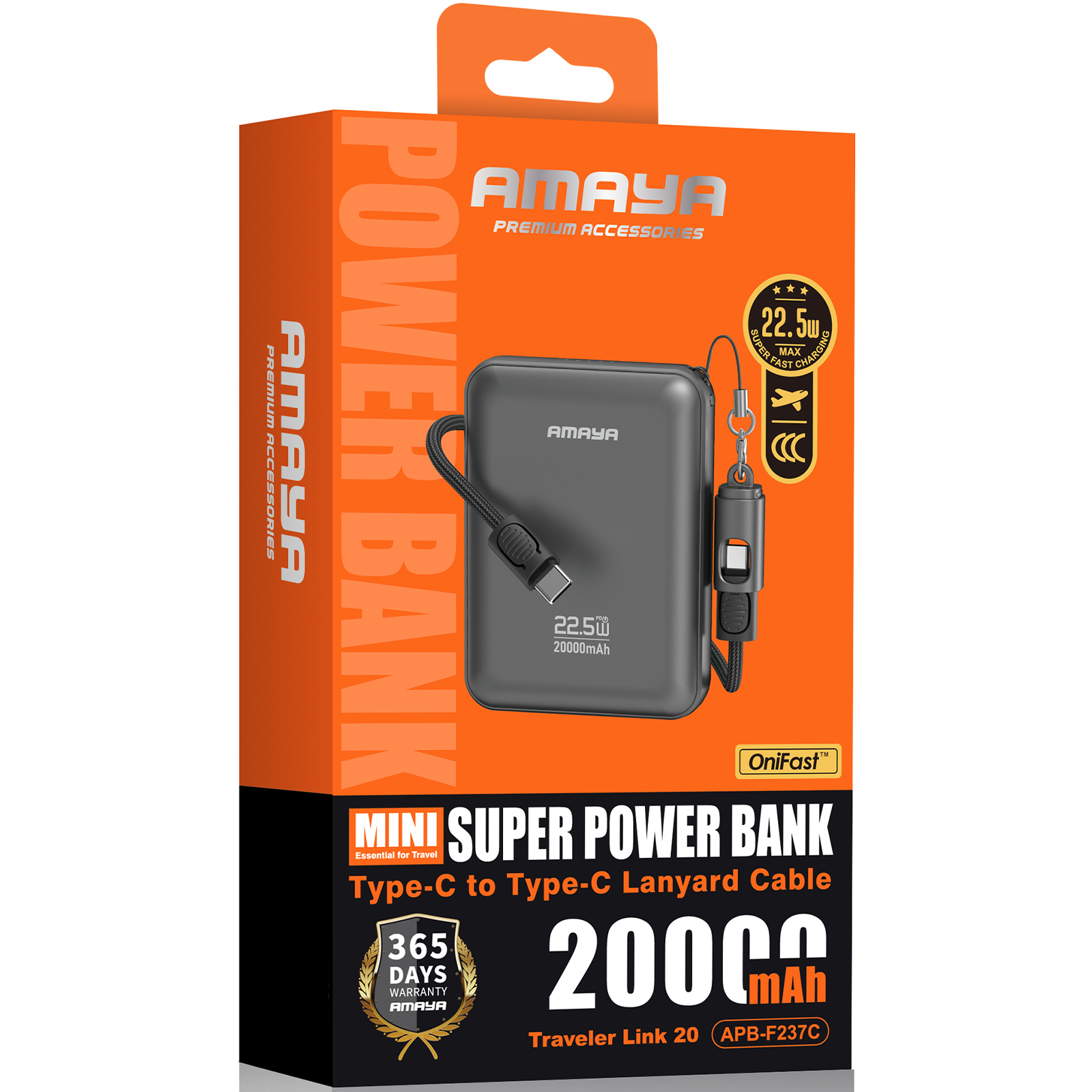 Портативное ЗУ Power Bank Amaya F237C PD22.5W with cable 20000 mAh, Grey 1, купить оптом с доставкой