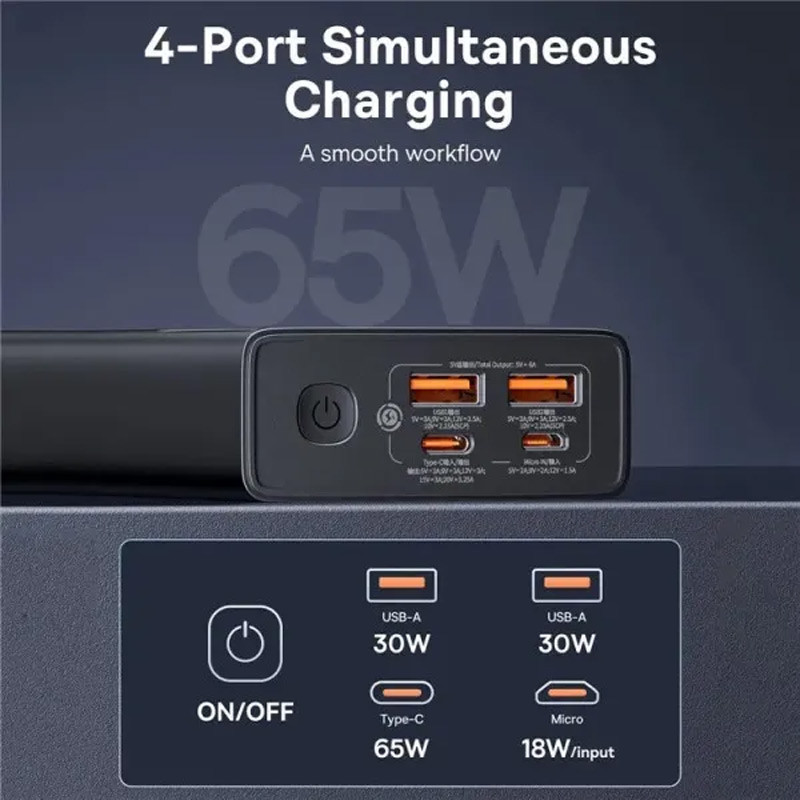 Портативний ЗП Power Bank Baseus Star-Lord Digital Display 65W 20000 mAh (P10022906113-00) на малюнкі №6