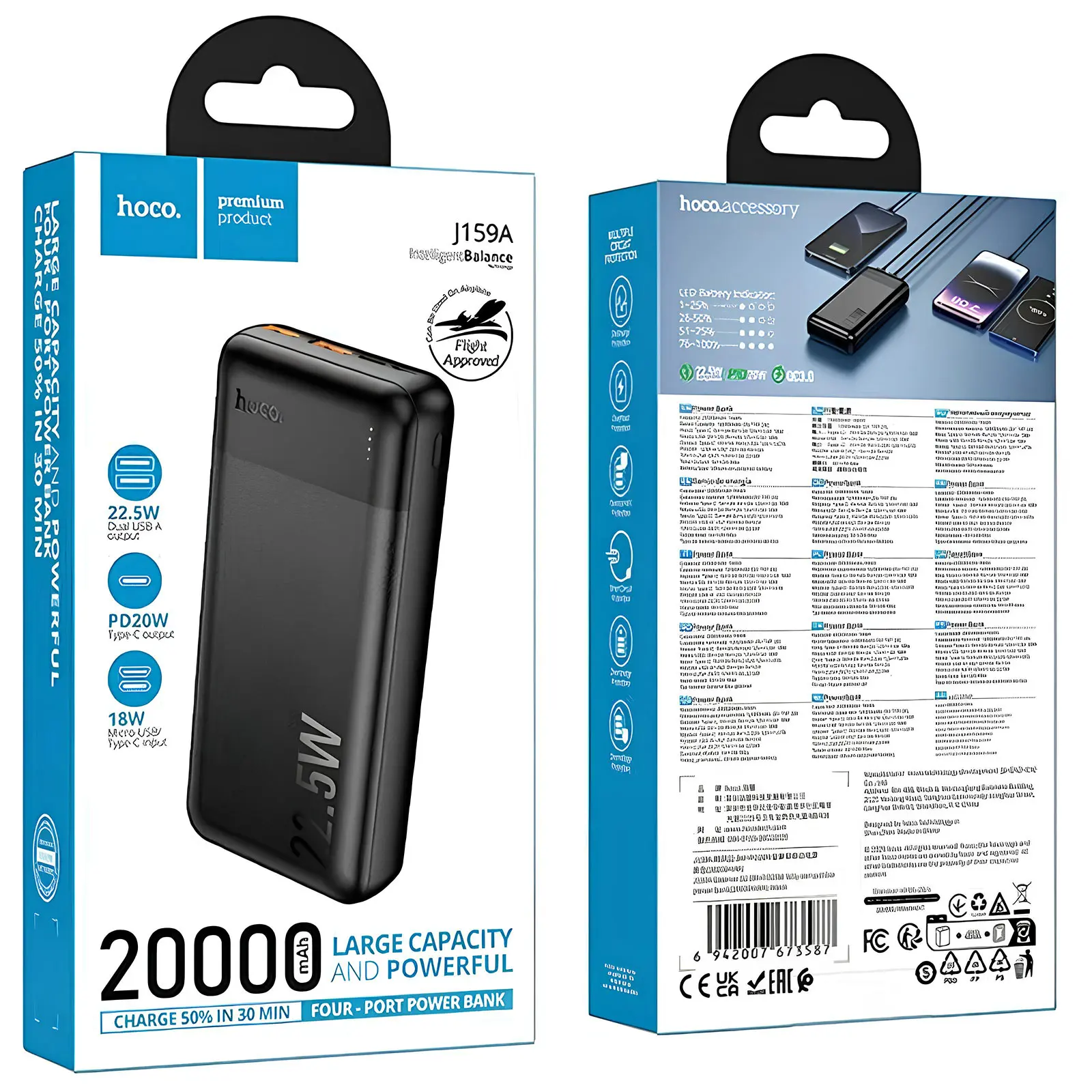 Портативное ЗУ Power Bank Hoco J159A Essence 22.5W+PD20W 20000 mAh, Black 1, купить оптом с доставкой