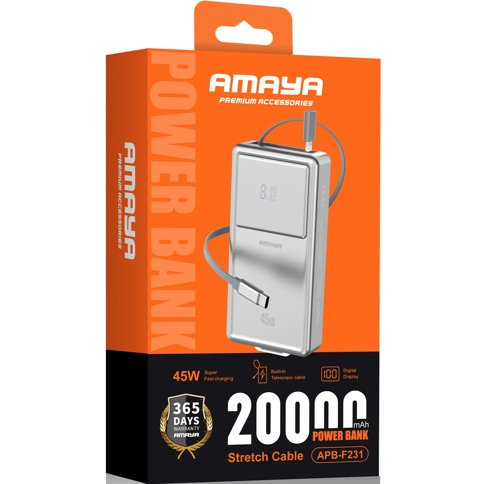 Портативное ЗУ Power Bank Amaya APB-F231 45W with display and cable 20000 mAh, Silver 1, купить оптом с доставкой