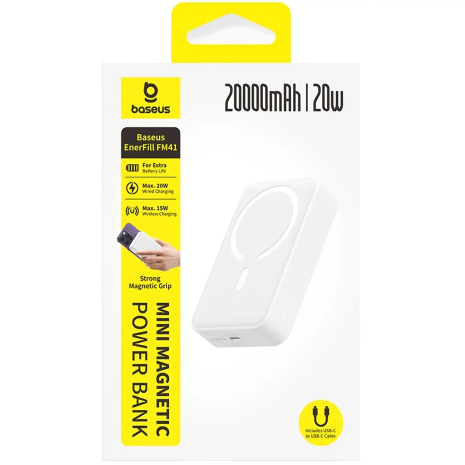 Портативное ЗУ Power Bank Baseus EnerFill FM41 Mini Magnetic PD20W с БЗУ 20000mAh (E0027U), Moon White 2, купить оптом с доставкой