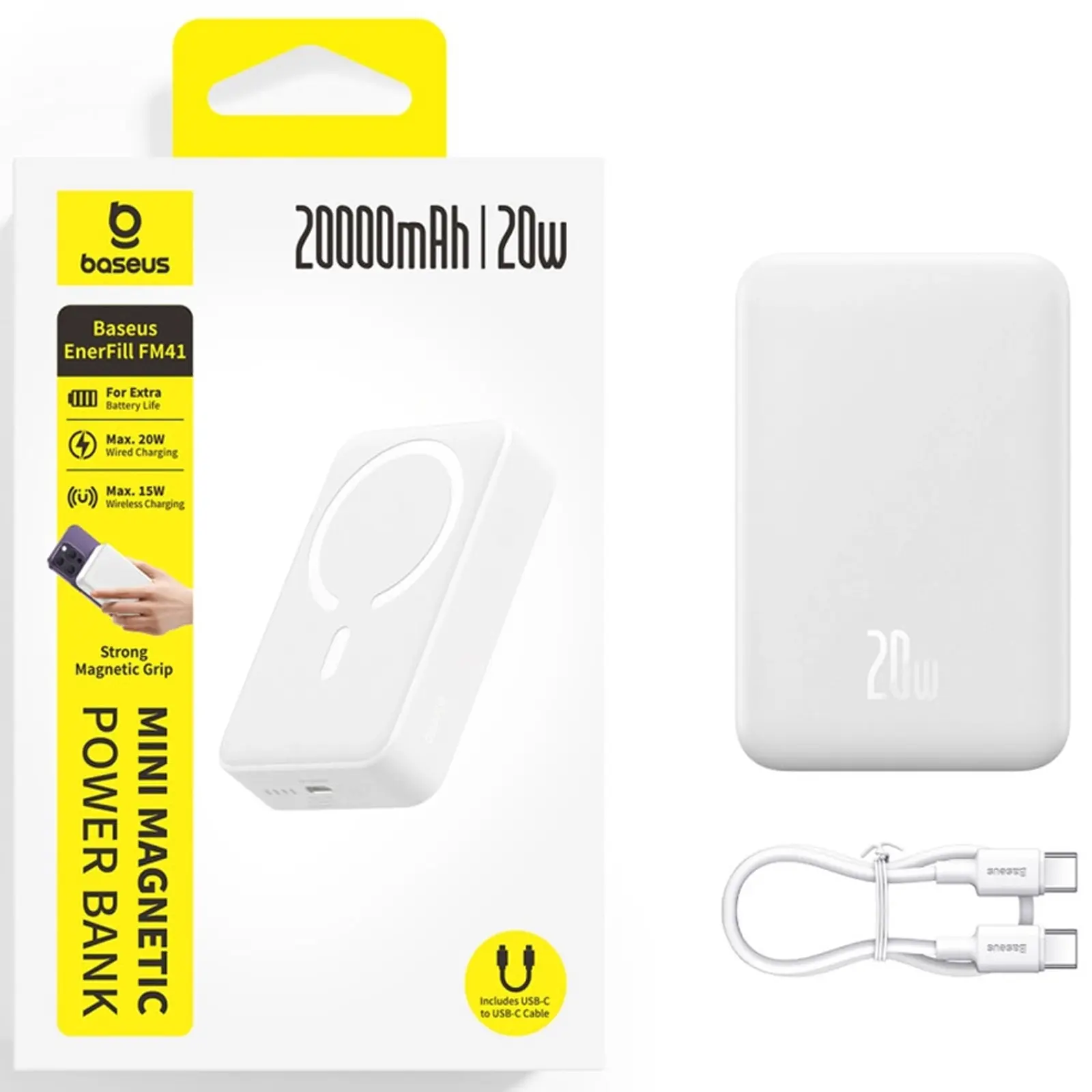Портативное ЗУ Power Bank Baseus EnerFill FM41 Mini Magnetic PD20W с БЗУ 20000mAh (E0027U), Moon White 3, купить оптом с доставкой