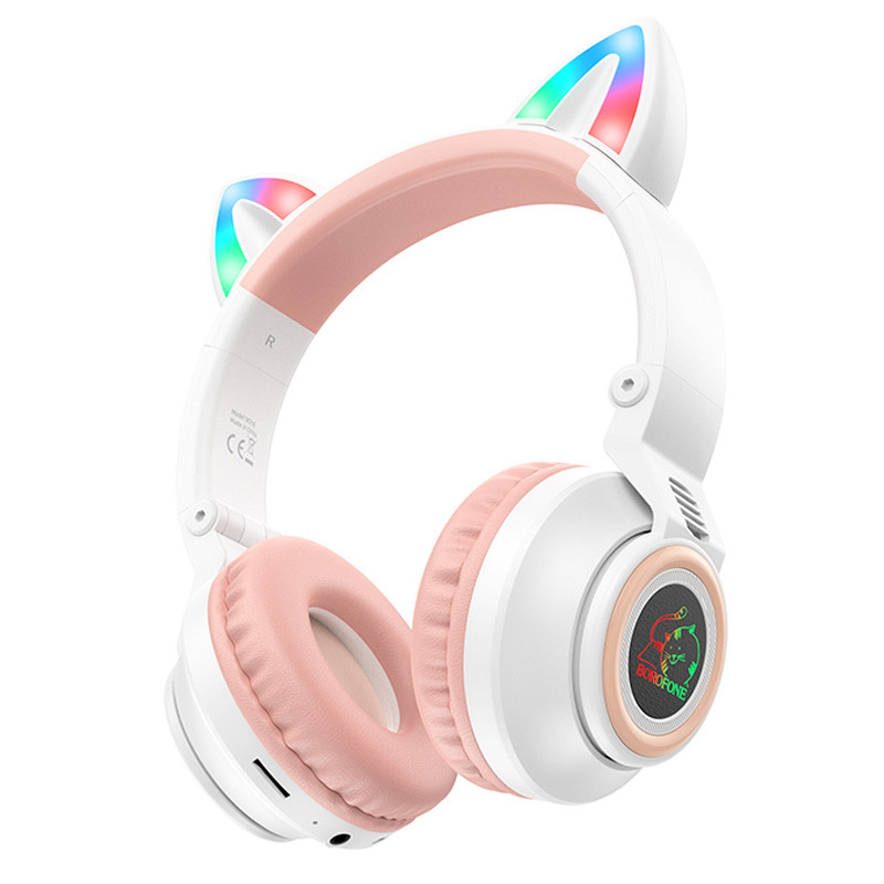 Уценка Накладные беспроводные наушники Borofone BO18 Cat ear, Мятая упаковка / Белый, купить оптом с доставкой