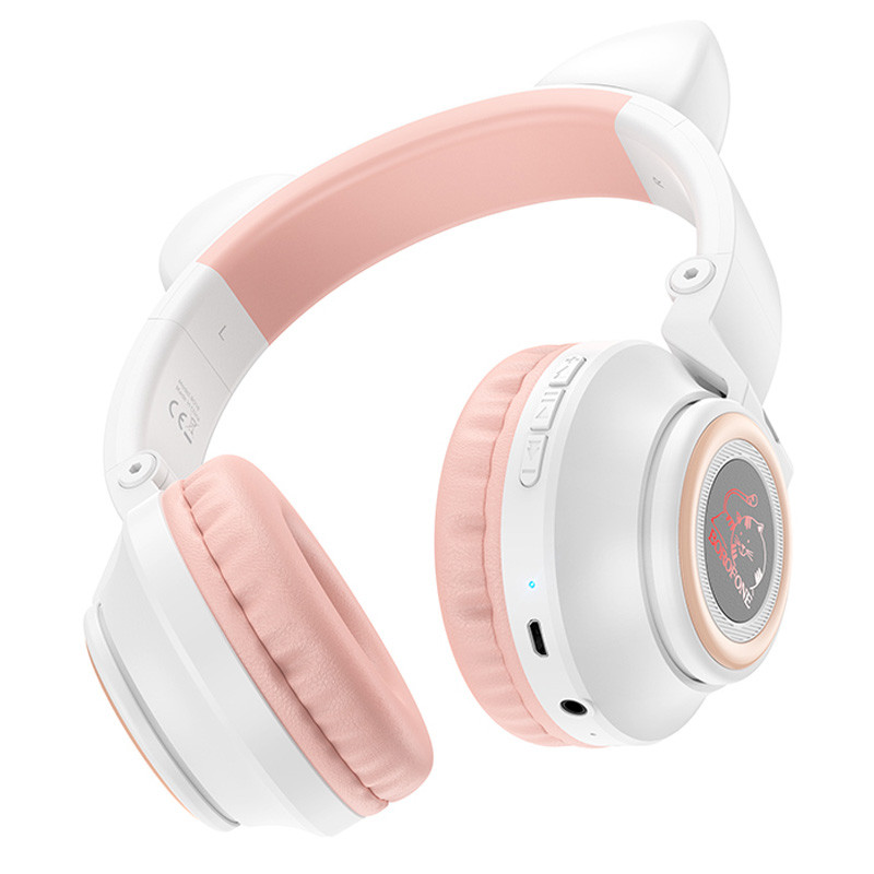 Уценка Накладные беспроводные наушники Borofone BO18 Cat ear, Мятая упаковка / Белый 1, купить оптом с доставкой