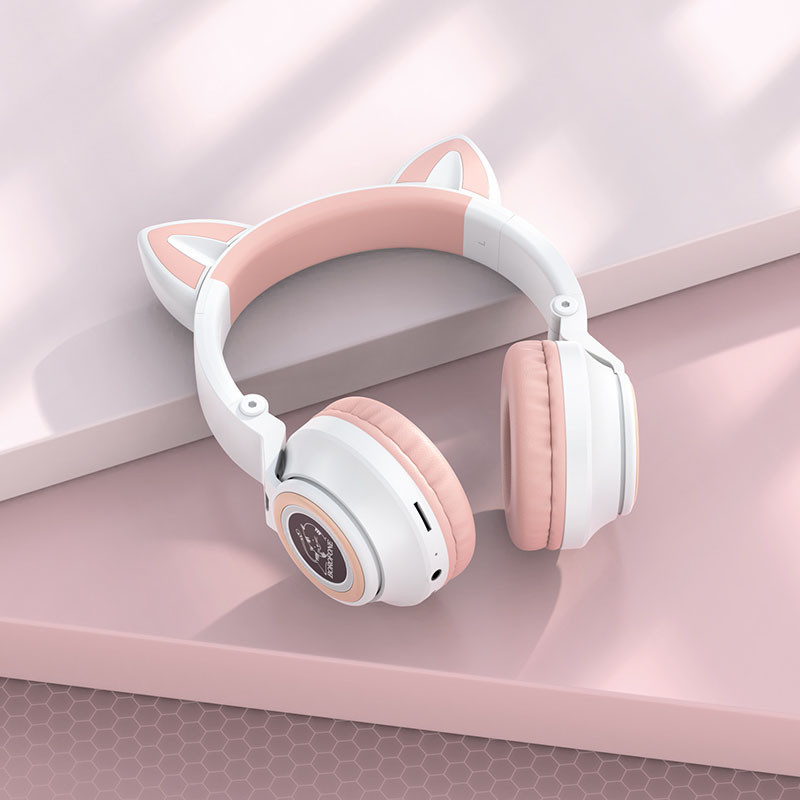 Уценка Накладные беспроводные наушники Borofone BO18 Cat ear, Мятая упаковка / Белый 3, купить оптом с доставкой