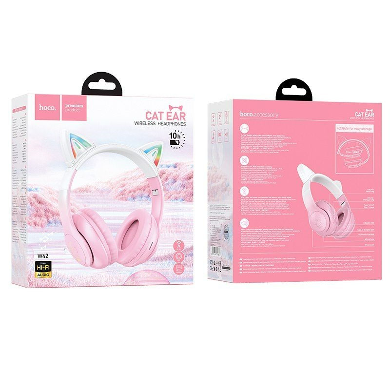 Уценка Накладные беспроводные наушники Hoco W42 Cat, Мятая упаковка / Cherry blossom 1, купить оптом с доставкой