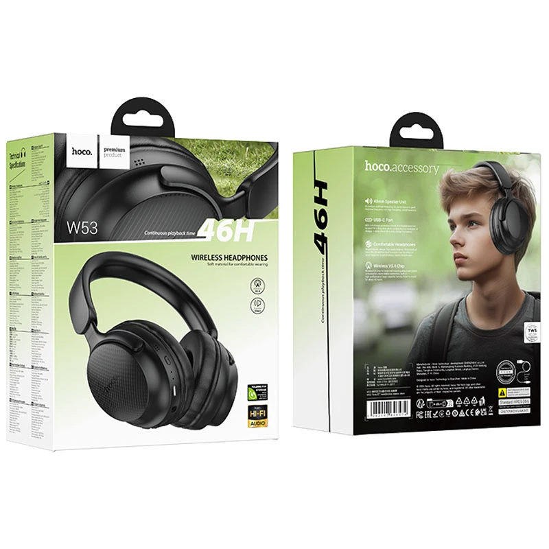 Накладные беспроводные наушники Hoco W53 Tone, Classic Black 3, купить оптом с доставкой