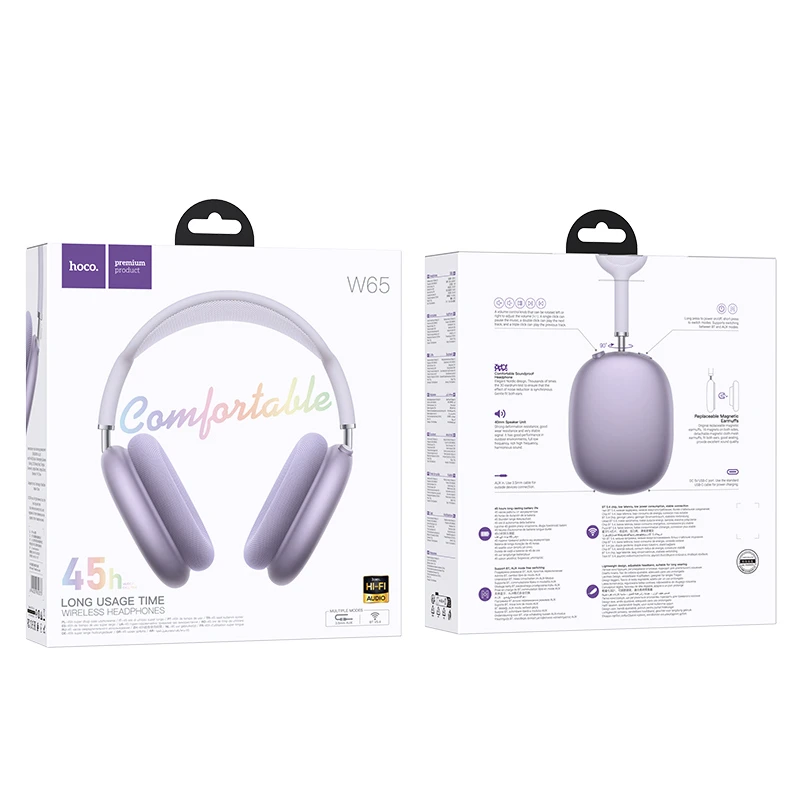 Накладні бездротові навушники Hoco W65 Happy, Purple 2, купити оптом з доставкою