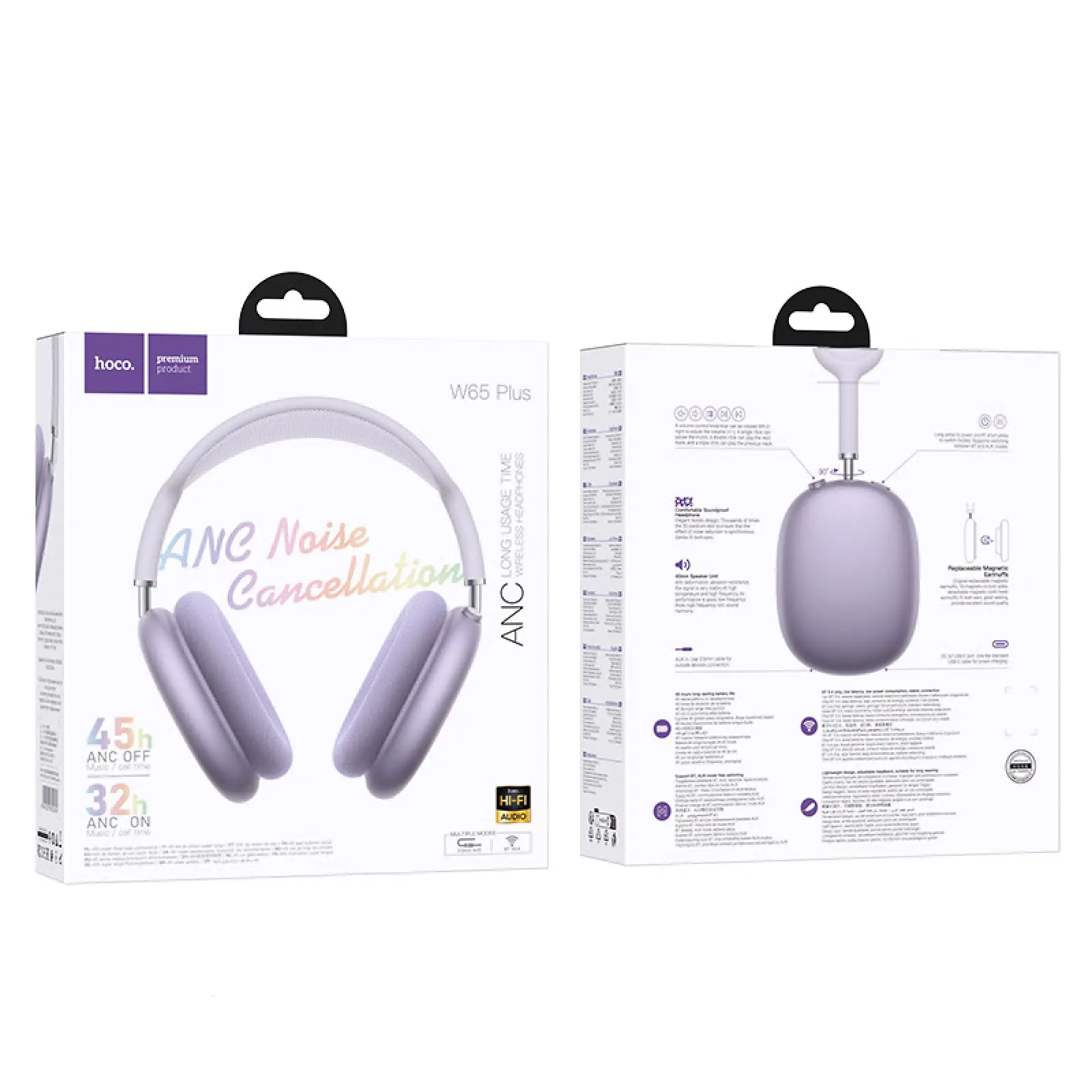 Накладные беспроводные наушники Hoco W65 Plus Happy ANC, Purple 2, купить оптом с доставкой