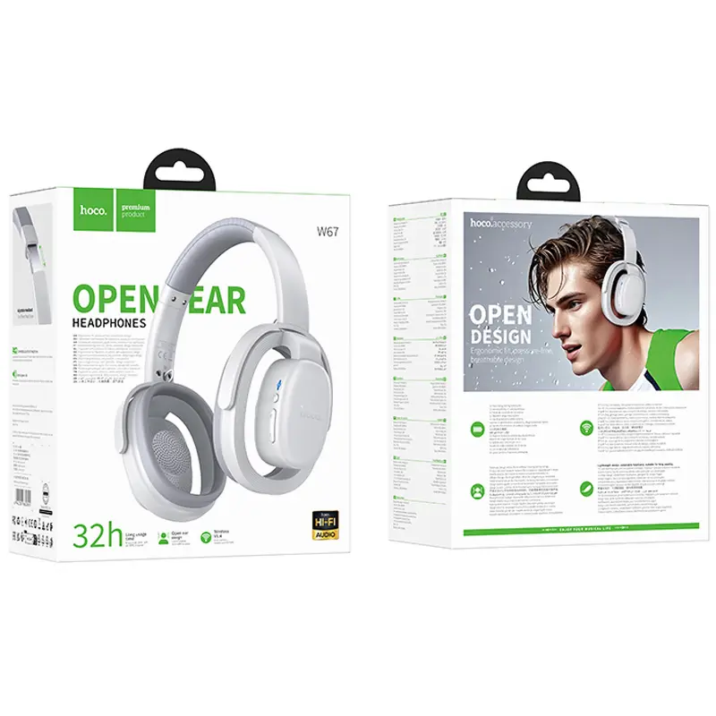 Накладные беспроводные наушники Hoco W67 Rhyme Open Ear, Gray 2, купить оптом с доставкой