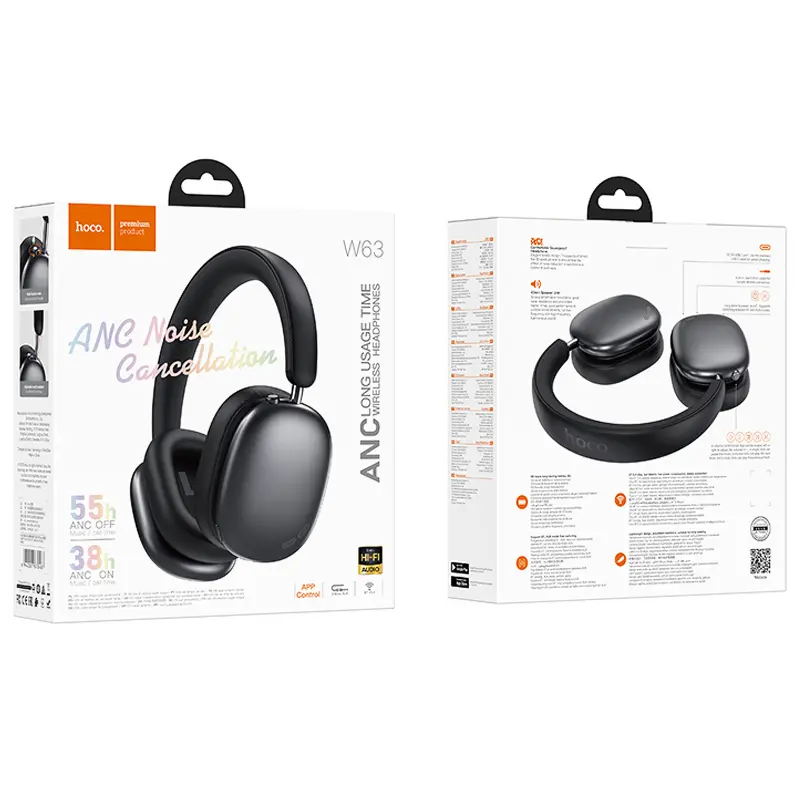Накладные беспроводные наушники Hoco W63 Triunfo ANC, Black 1, купить оптом с доставкой