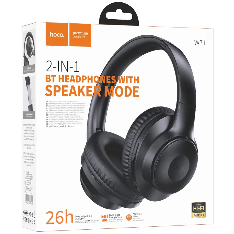 Накладные беспроводные наушники Hoco W71 Cool sound, Black 1, купить оптом с доставкой