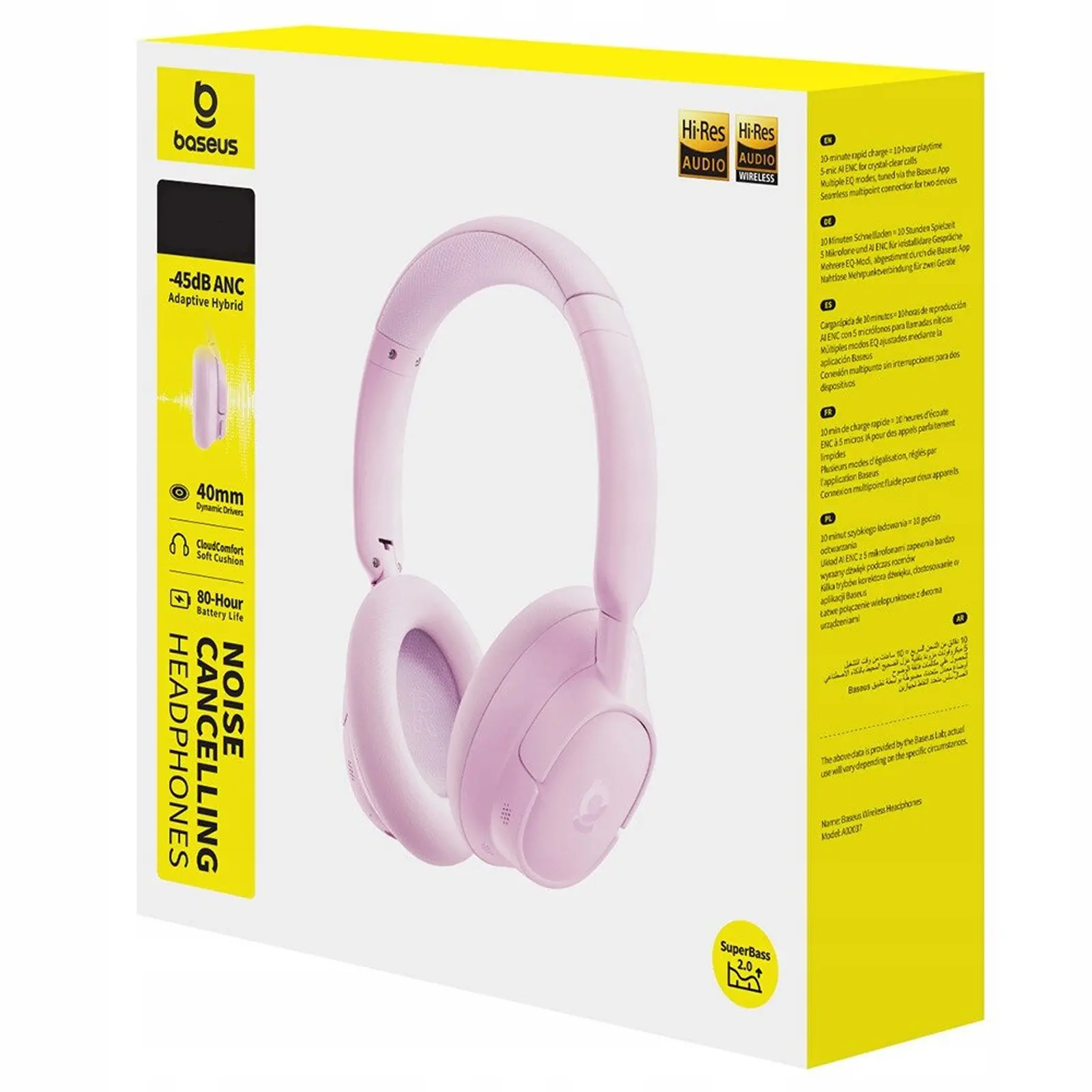 Накладные беспроводные наушники Baseus Bass EH10 ANC (A02038), Nebula Pink 1, купить оптом с доставкой