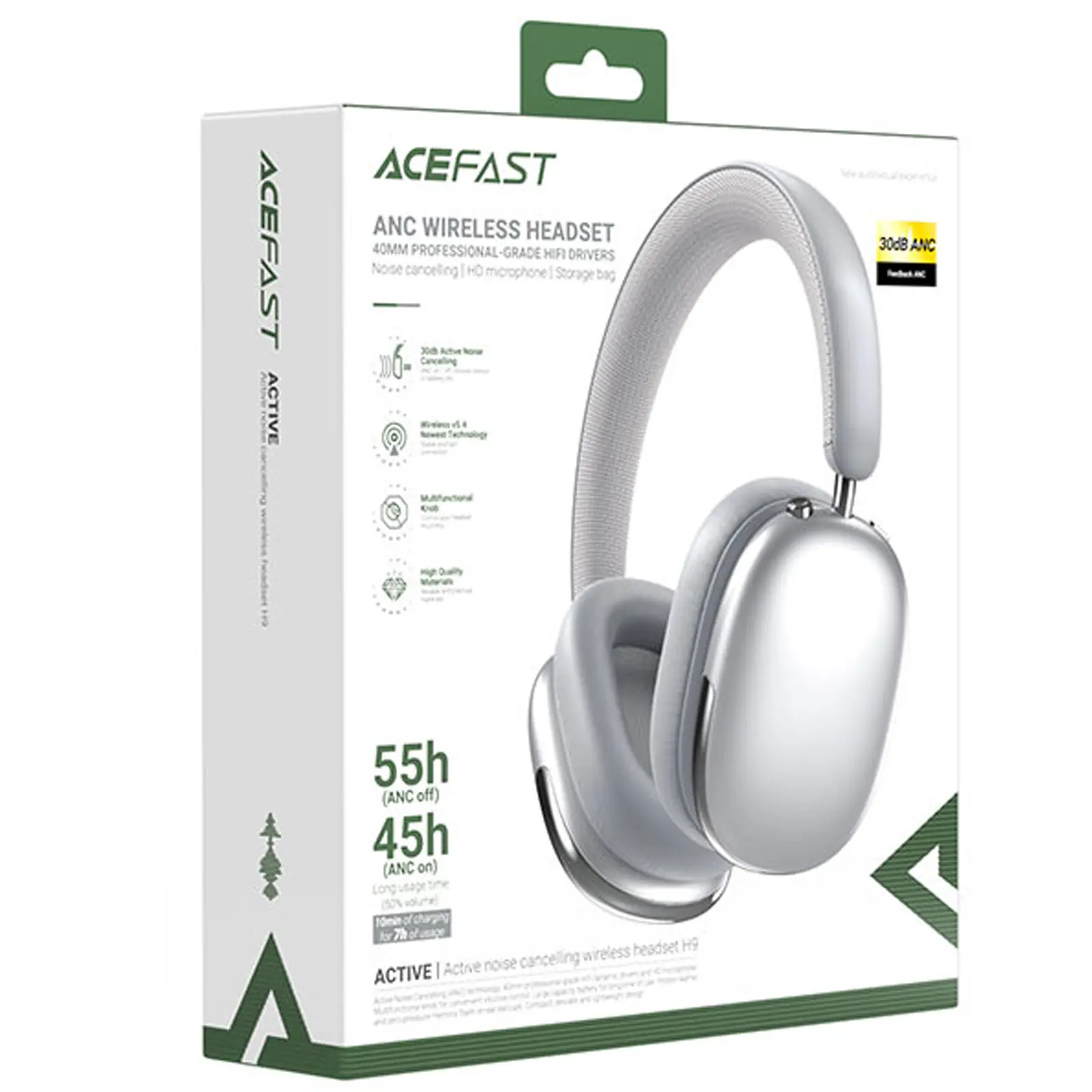Накладные беспроводные наушники Acefast H9 ANC, Steel 3, купить оптом с доставкой