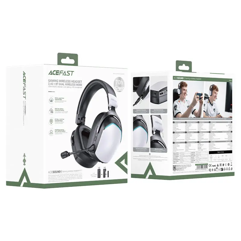 Накладные беспроводные наушники Acefast H11 Gaming, White 2, купить оптом с доставкой