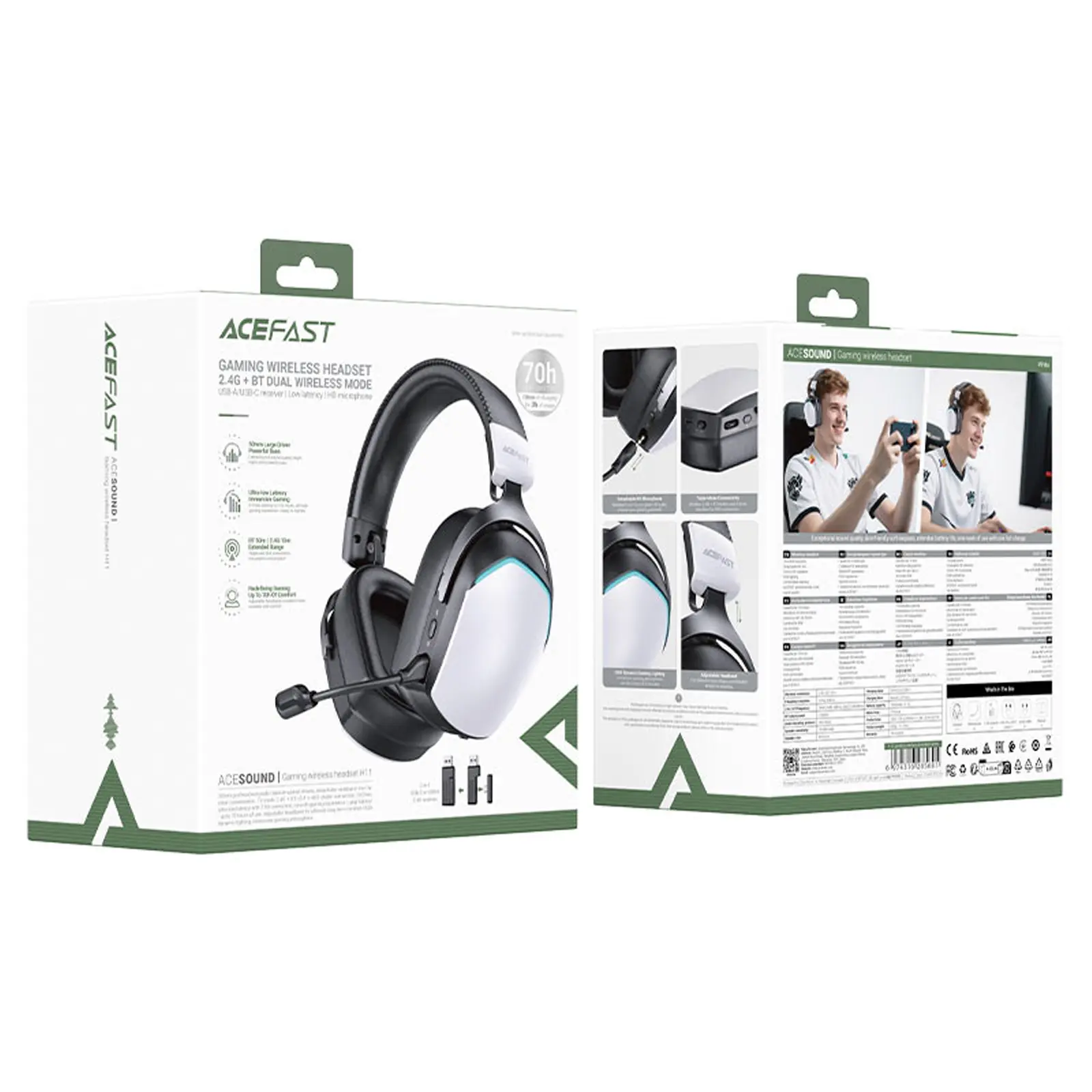 Накладные беспроводные наушники Acefast H11 Gaming, White 2, купить оптом с доставкой