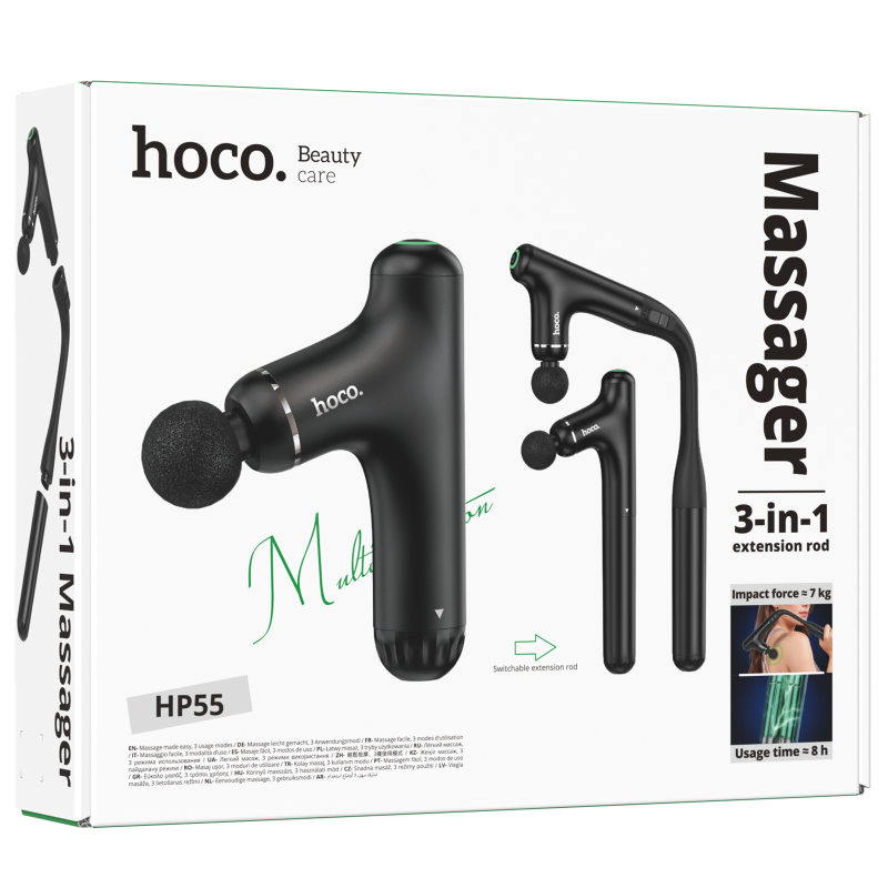 Перкуссионный масажер Hoco HP55 + 5 насадок, Black 1, купити оптом з доставкою