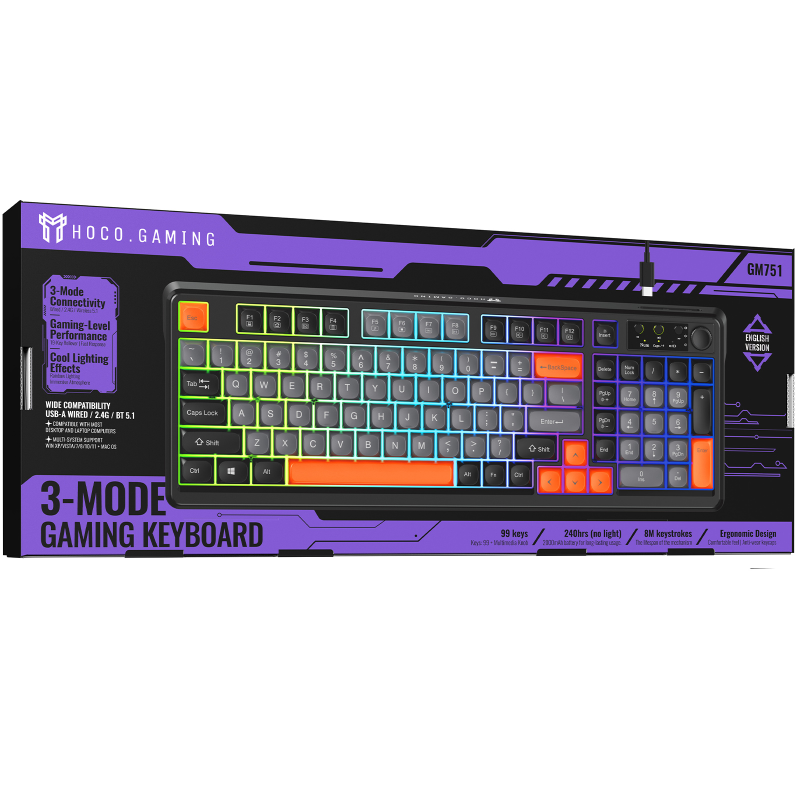 Клавиатура беспроводная Hoco GM751 Elegante mini RGB 2.4G (English version), Jazz black 1, купить оптом с доставкой