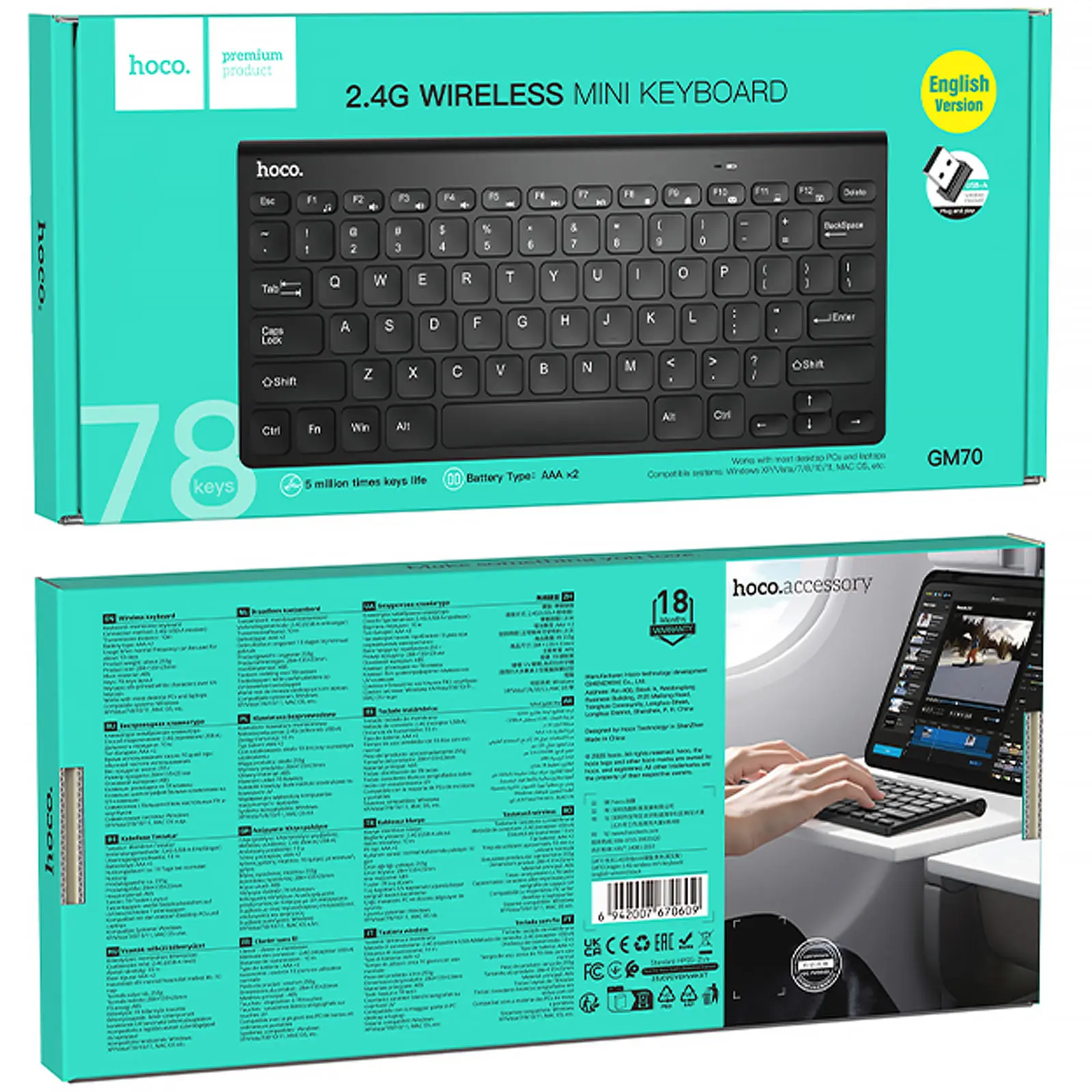 Клавиатура беспроводная Hoco GM70 Dragon mini 2.4G (English version), Black 1, купить оптом с доставкой