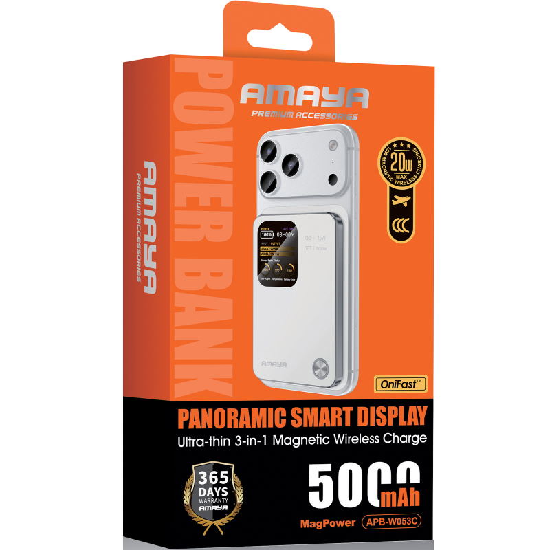Портативное ЗУ Power Bank Amaya W053C PD20W с БЗУ 5000 mAh, White 1, купить оптом с доставкой