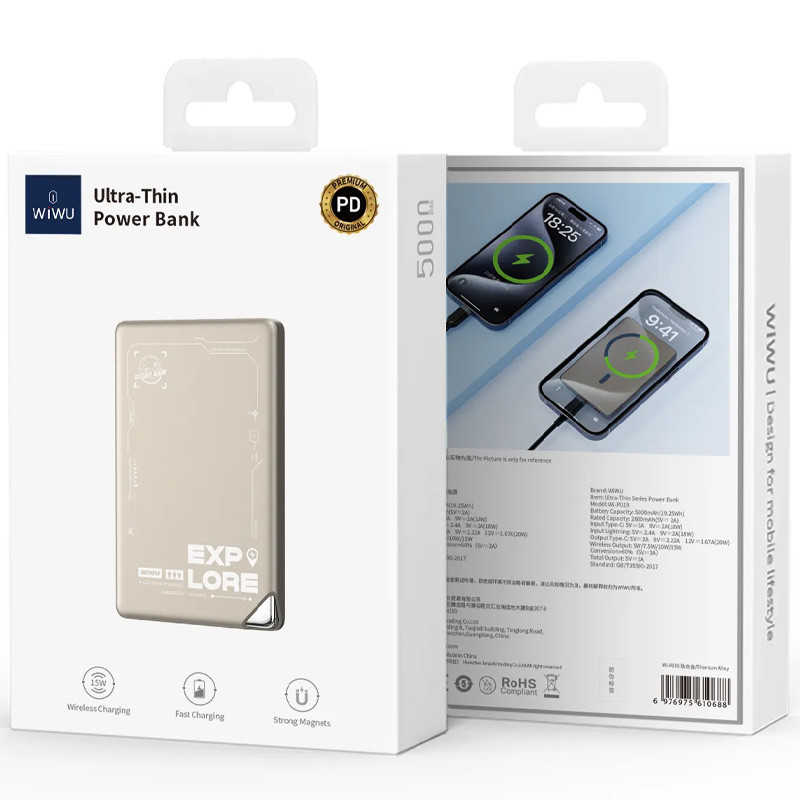 Портативне ЗП Power Bank WIWU Wi-P019 Ultra-Thin 5000 mAh дивитися фото №4
