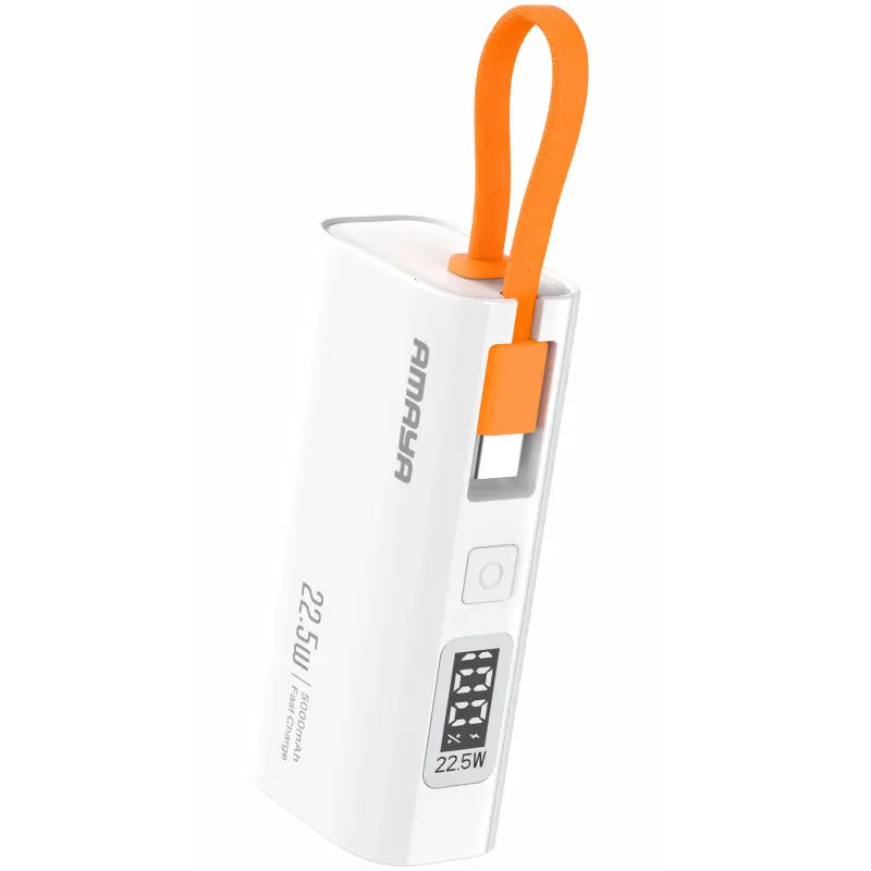 Портативное ЗУ Power Bank Amaya FD39 22.5W with display and cable 5000 mAh, White, купить оптом с доставкой