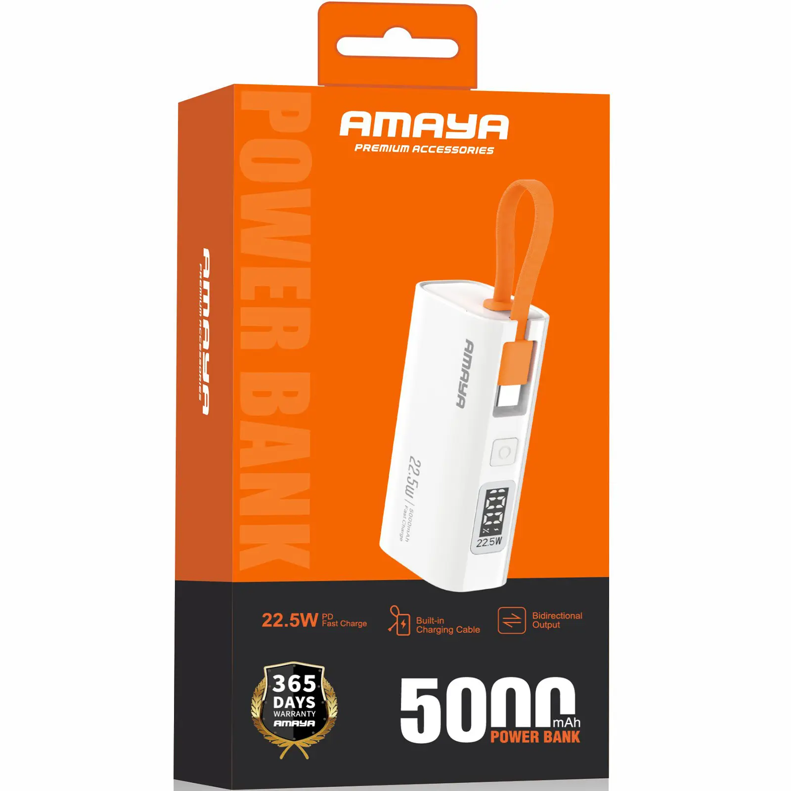 Портативное ЗУ Power Bank Amaya FD39 22.5W with display and cable 5000 mAh, White 1, купить оптом с доставкой